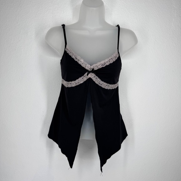 Edikted Tops - Edikted Black Lace Trim Flyaway Cami Top Handkerchief Hem Small Y2K Pink Bow